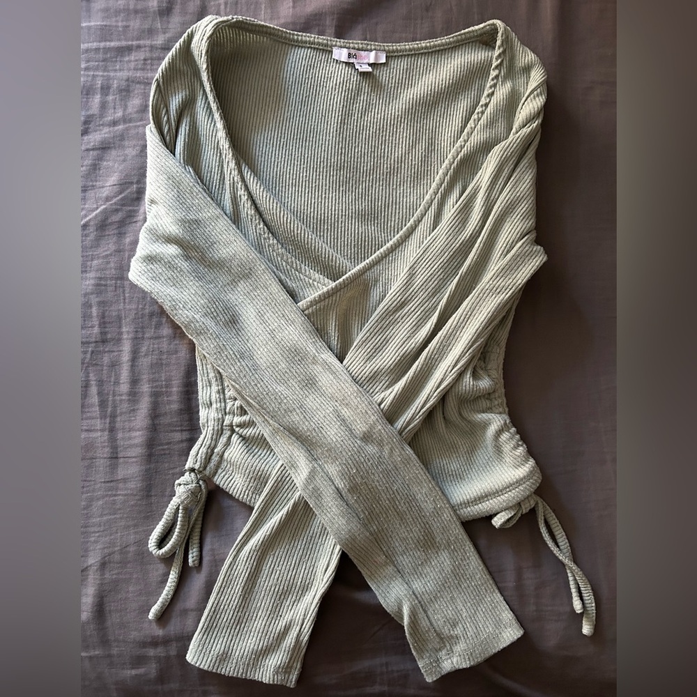 Ribbed Wrap Top in Sage Green